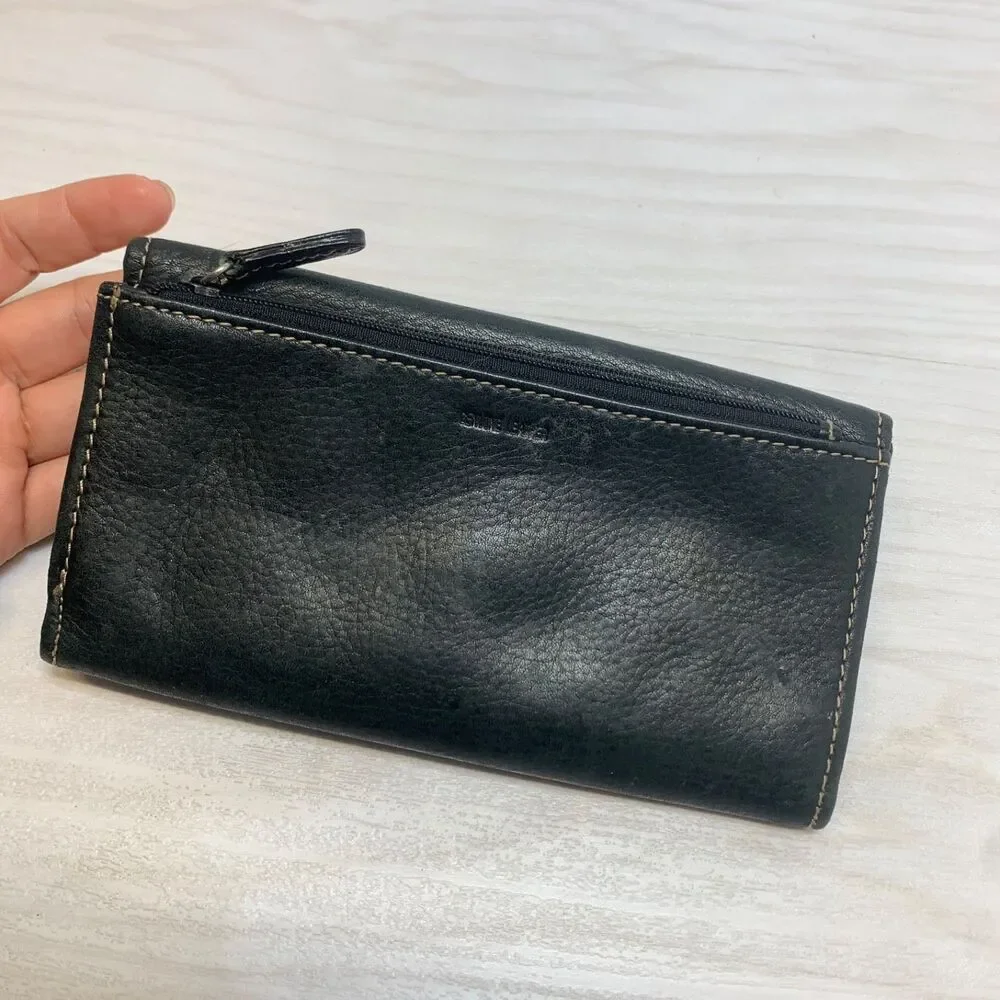 Fossil Women’s Black Leather Wallet Clutch‎ Credit Card Slots Zip